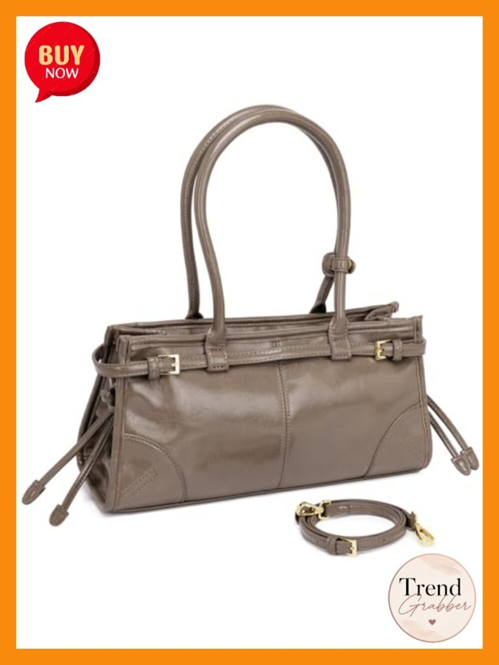 Faux Leather Crossbody Shoulder Bag Medium Baguette Style Detachable Strap